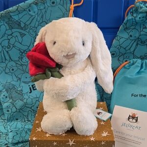 NWT Jellycat Cream Bunny With Rose